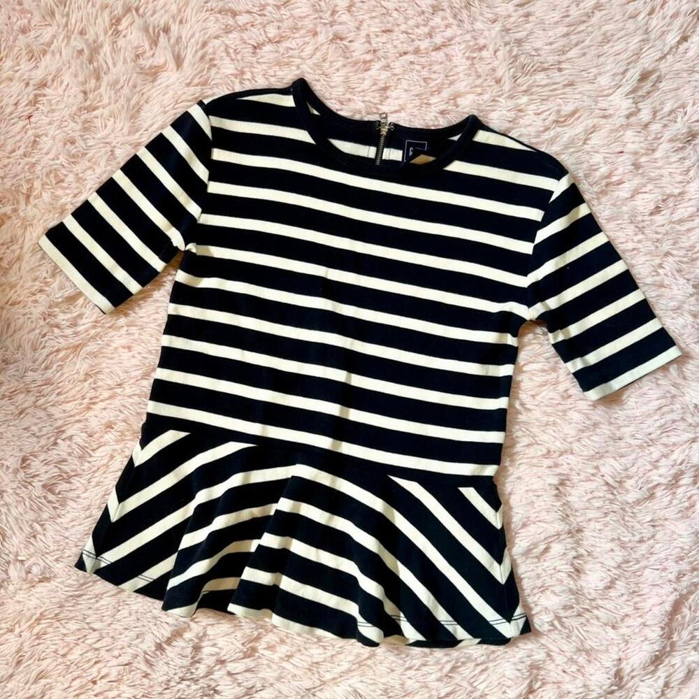 Gap Nautical Retro Pinup Tailored Professional Flirty Office‎ Peplum Striped Top